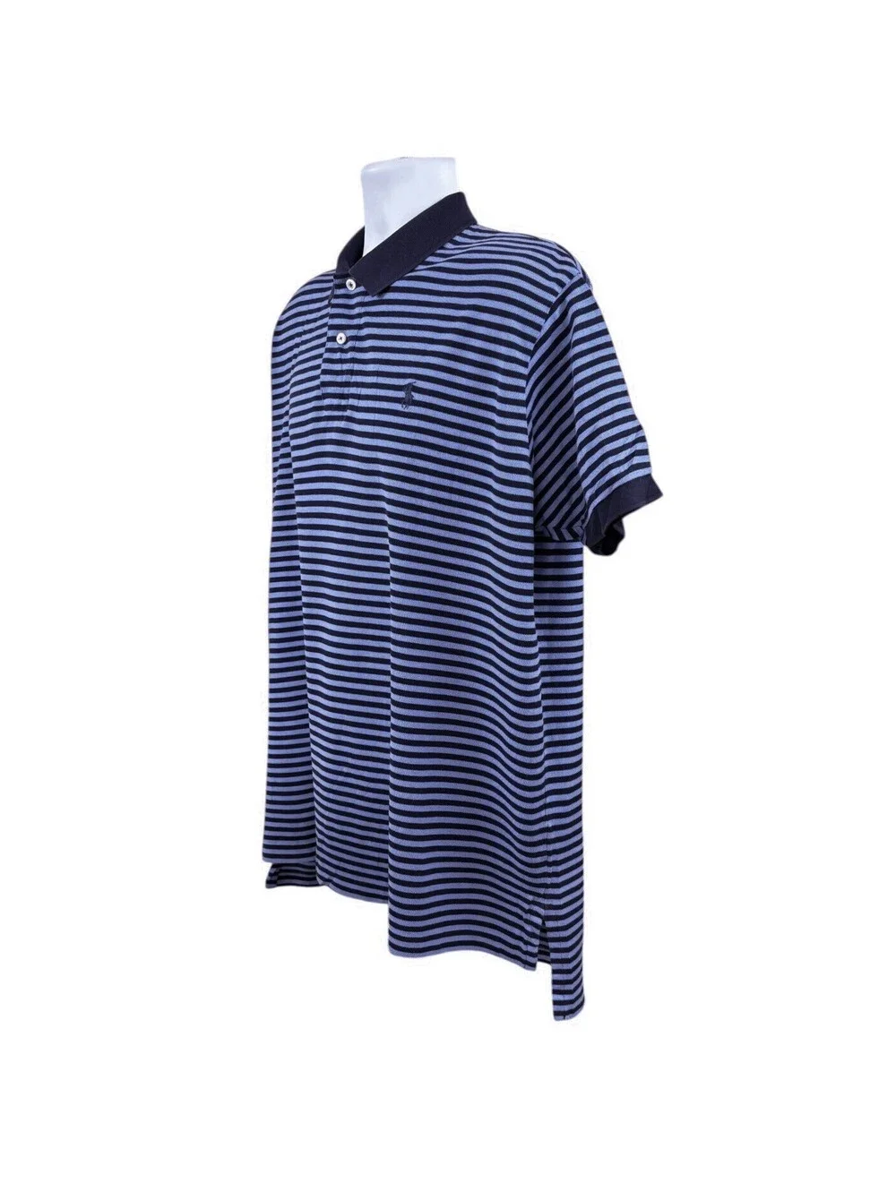 Vintage Polo Ralph Lauren Polo Shirt Mens XL Blue Striped S Sleeve Pima Cotton
